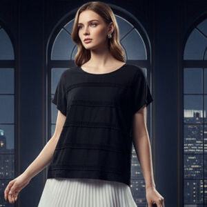 Women's Talbots Black Short Sleeve Tee with Lace Trim - Plus 1X